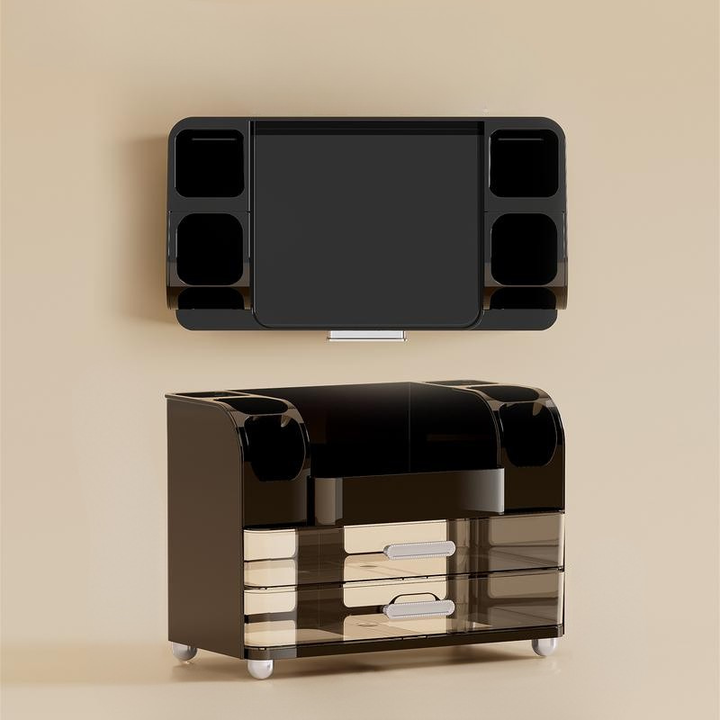 Makeup Storage Organizer Vanity Cosmetic Case with 2 Drawers, Brush Holders