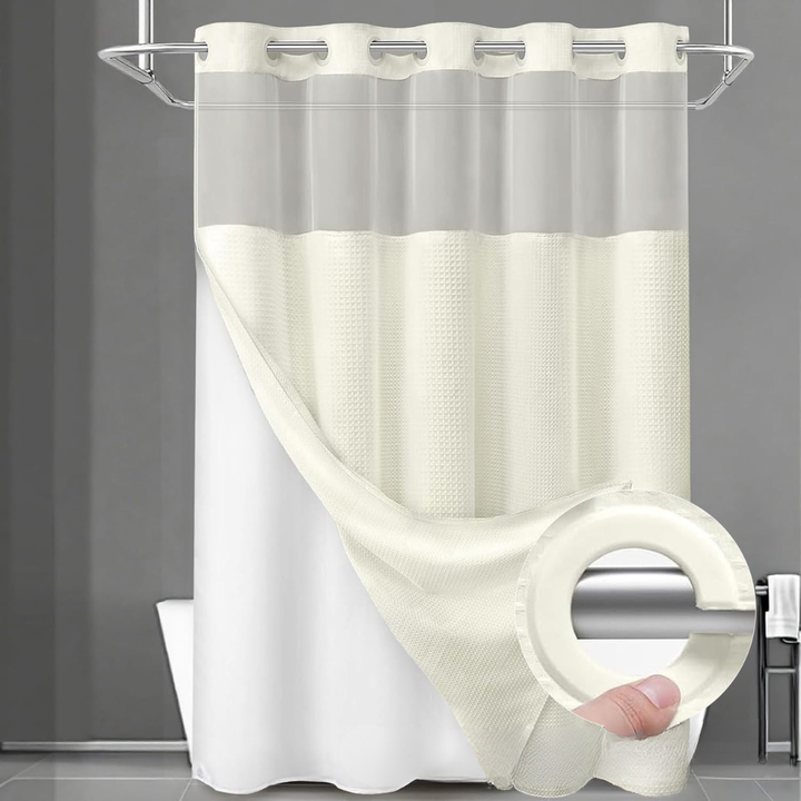 Shower Curtain with Snap-In Liner Wagonfly, Waterproof Inner Liner, Washable Cloth Curtain