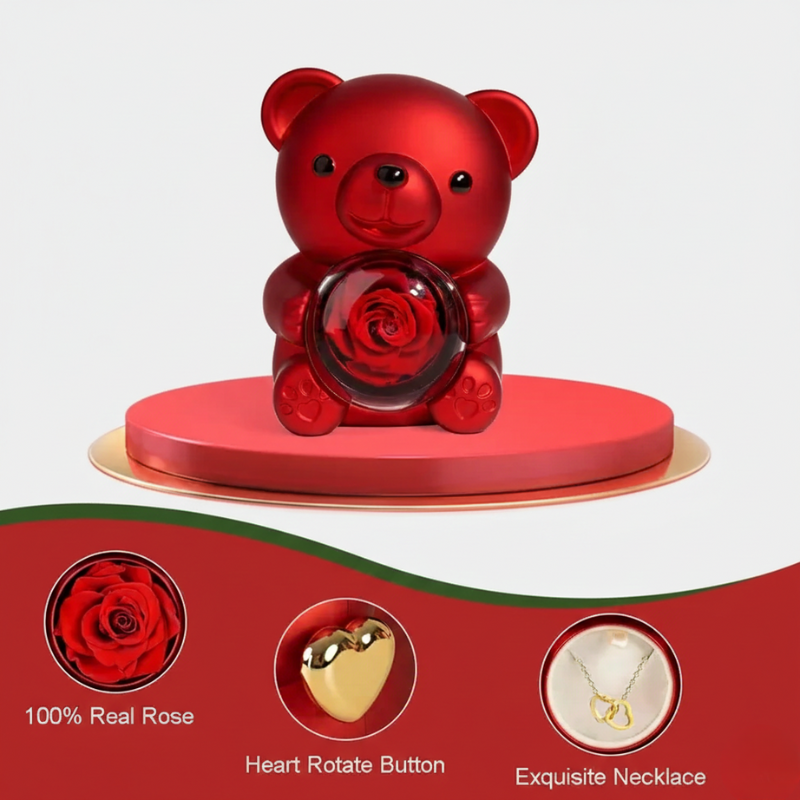 Teddy Bear with Preserved Rose Romantic Gift with Real Rose & Elegant Gift Box