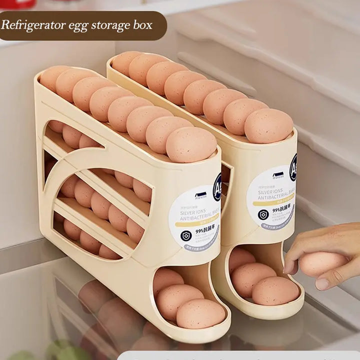 Automatic Rolling Egg Dispenser 4-Tier Egg Holder Tray for Refrigerator, Holds 28 Eggs