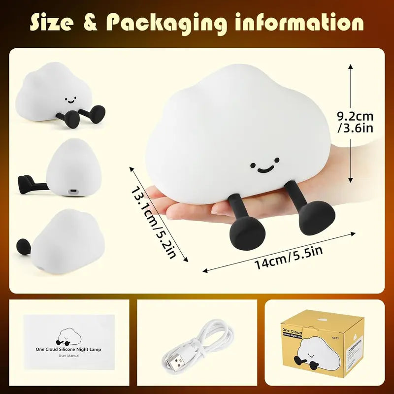 Cloud Shaped Night Light USB Rechargeable Silicone Lamp with 3-Level Dimmable Light