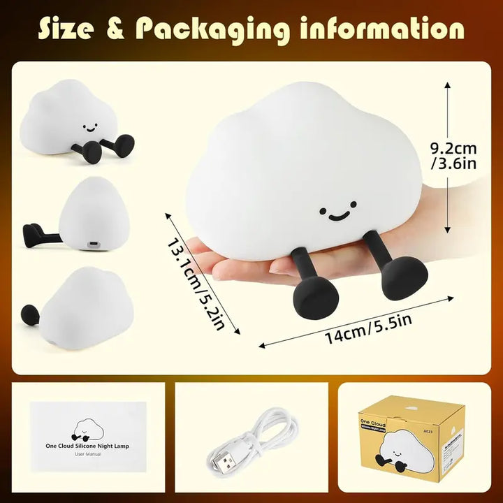 Cloud Shaped Night Light USB Rechargeable Silicone Lamp with 3-Level Dimmable Light