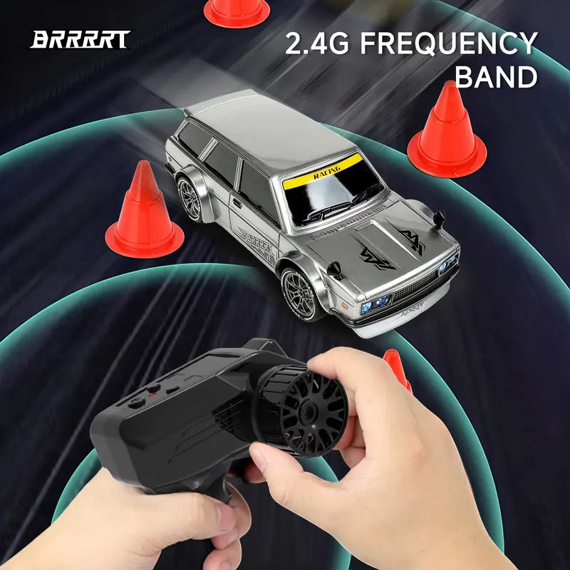 High-Speed Drift Racer with Wireless Remote Four-Wheel Drive, LED Headlights, Shock-Resistant PVC Body