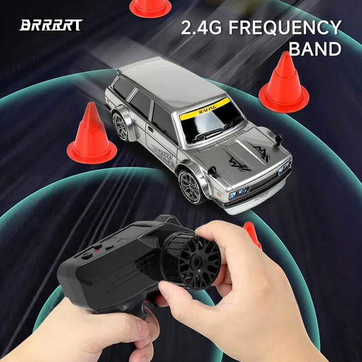 High-Speed Drift Racer with Wireless Remote Four-Wheel Drive, LED Headlights, Shock-Resistant PVC Body