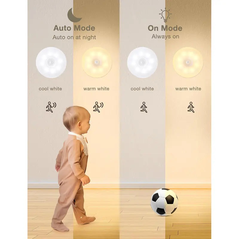 3/6 Pack 8LED Motion Sensor Night Lights – USB Rechargeable, 5 Modes for Hallway, Cabinet & Stairs