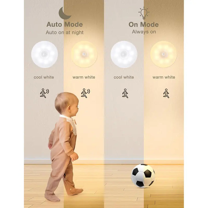 3/6 Pack 8LED Motion Sensor Night Lights – USB Rechargeable, 5 Modes for Hallway, Cabinet & Stairs