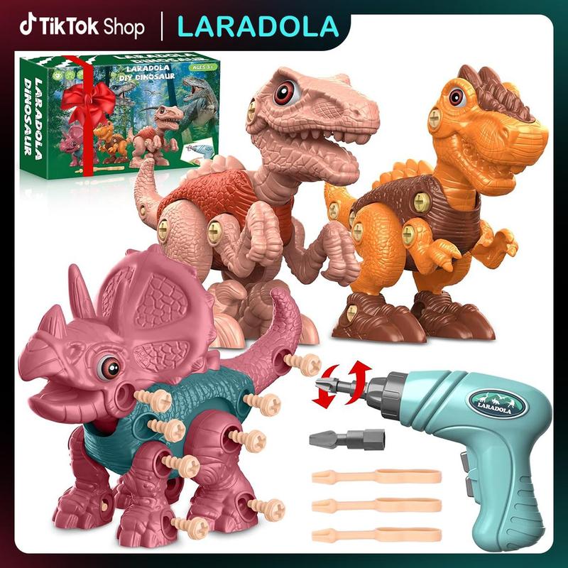 Laradola 3P Dinosaurs STEM Toy Kit – Electric Drill Dinos Action Figures, Educational Playset for Kids