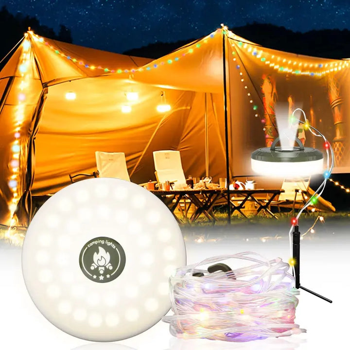 Rechargeable 2 in 1 Outdoor Camping String Light with 8 Lighting Modes