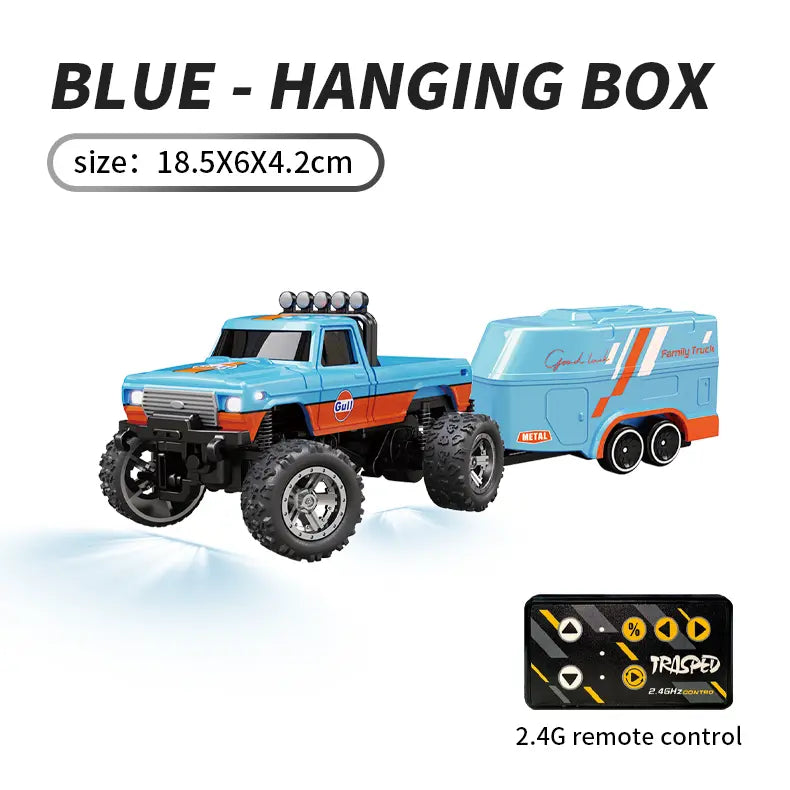 Hotfree 1/64 Mini RC Monster Truck – Metal Off-Road Stomper with Trailer, 2.4GHz Remote Control