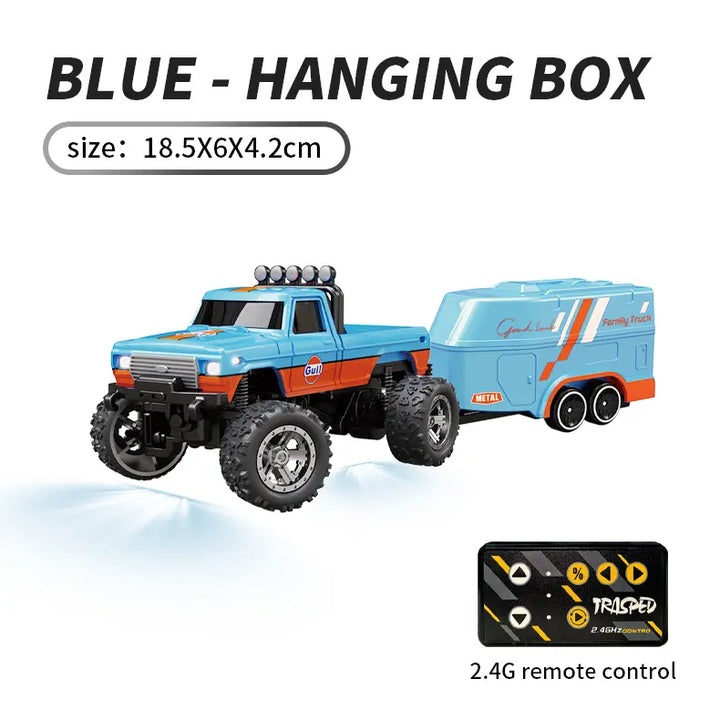 Hotfree 1/64 Mini RC Monster Truck – Metal Off-Road Stomper with Trailer, 2.4GHz Remote Control