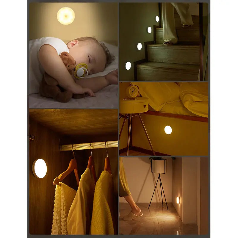 3/6 Pack 8LED Motion Sensor Night Lights – USB Rechargeable, 5 Modes for Hallway, Cabinet & Stairs