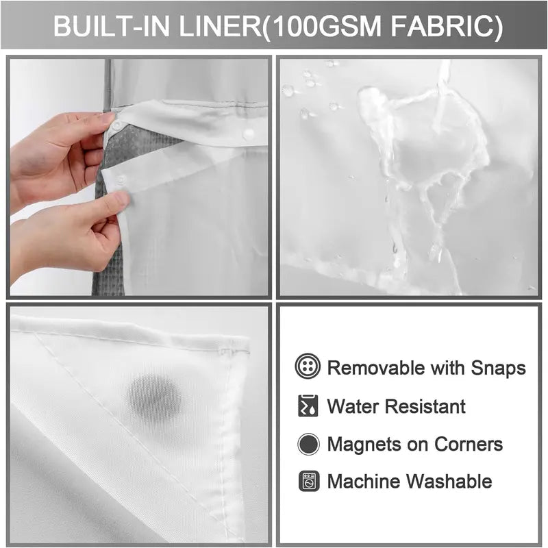 Shower Curtain with Snap-In Liner Wagonfly, Waterproof Inner Liner, Washable Cloth Curtain