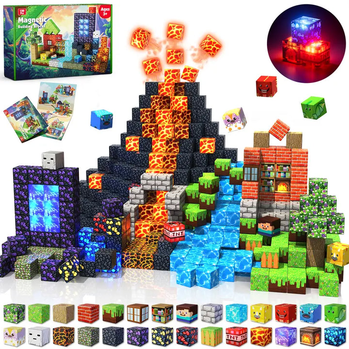 Magnetic Blocks – 150PCS Light Up Dinosaur Portal Building Set, STEM Montessori Toy for Kids