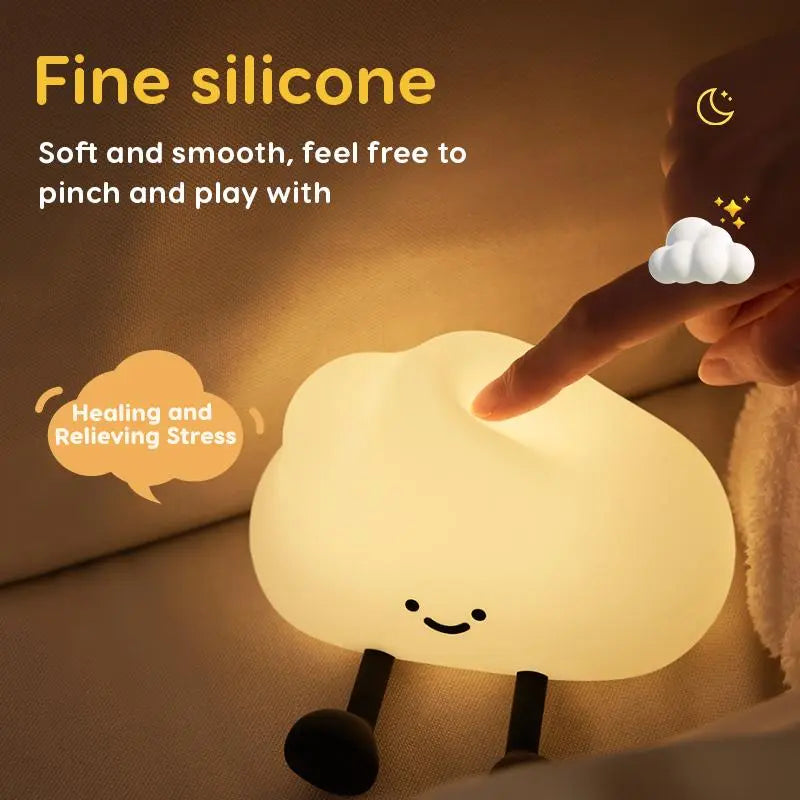 Cloud Shaped Night Light USB Rechargeable Silicone Lamp with 3-Level Dimmable Light