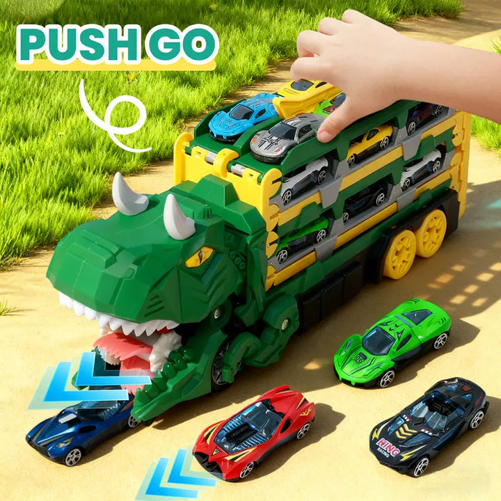Dinosaur Transport Truck Toy – 12 Die-Cast Cars, Dino Transformation, Ideal Gift for 3-6 Year Old Boys