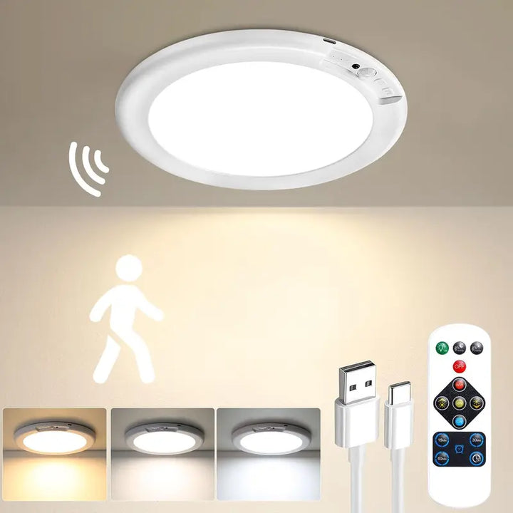 Battery Powered Motion Sensor Ceiling Light – Rechargeable Wireless Light with Remote