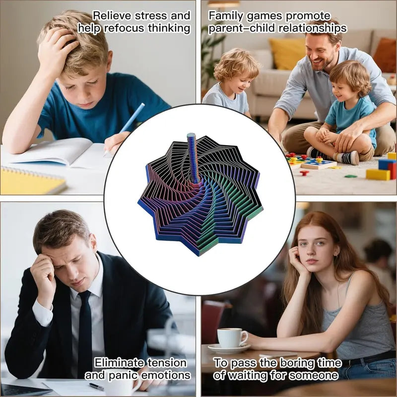 3D Printed Sensory Fidget Star Hypnotic Whirling Spiral Stress Relief Toy with Handle