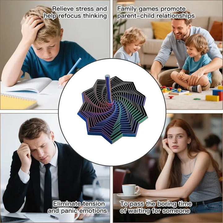 3D Printed Sensory Fidget Star Hypnotic Whirling Spiral Stress Relief Toy with Handle