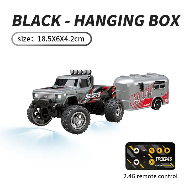 Hotfree 1/64 Mini RC Monster Truck – Metal Off-Road Stomper with Trailer, 2.4GHz Remote Control