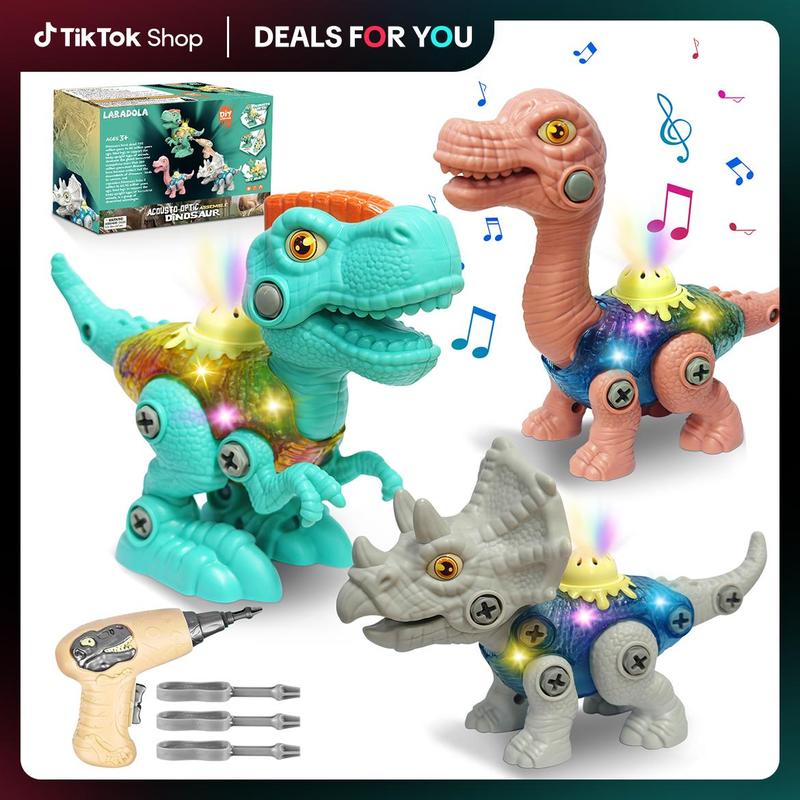Laradola 3P Dinosaurs STEM Toy Kit – Electric Drill Dinos Action Figures, Educational Playset for Kids