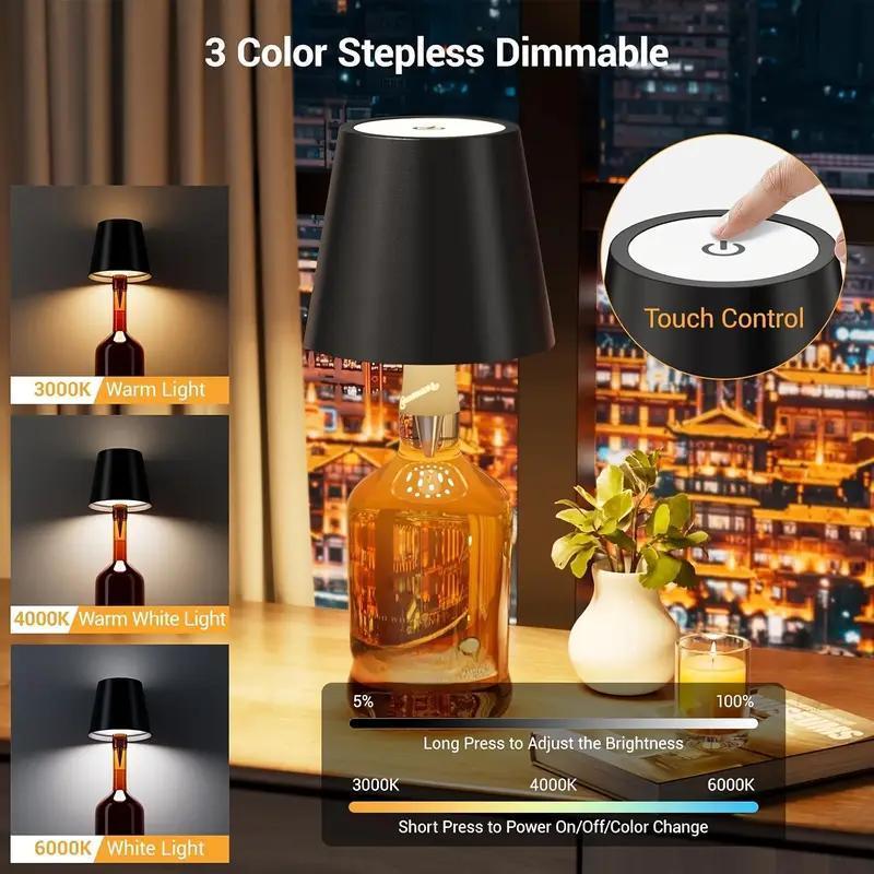 Rechargeable Wine Bottle Lamp Wireless LED Light with 3 Color Temperature Modes