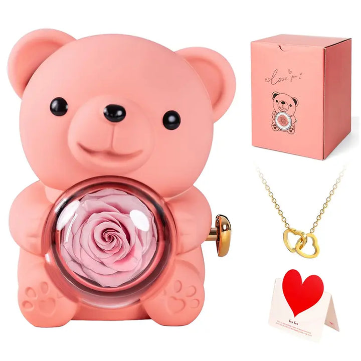Teddy Bear with Preserved Rose Romantic Gift with Real Rose & Elegant Gift Box