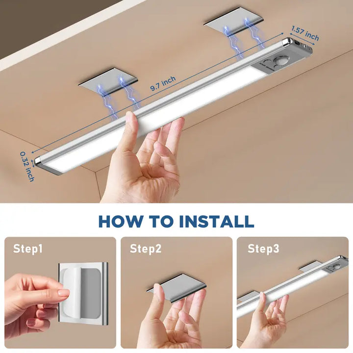 Motion Sensor Under Cabinet Lights – Dimmable, USB Rechargeable, Magnetic Installation