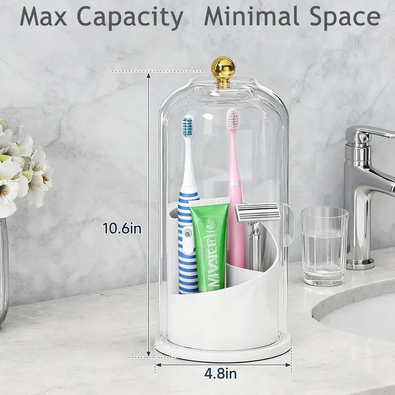 360° Spinning Toothbrush & Makeup Organizer Dustproof, Anti-Slip Bathroom Storage with Drainage