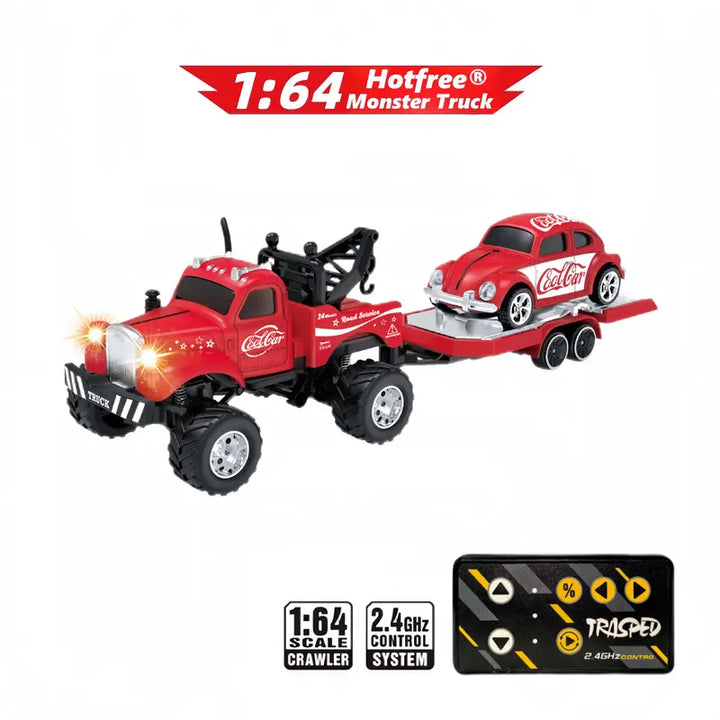 Hotfree 1/64 Mini RC Monster Truck – Metal Off-Road Stomper with Trailer, 2.4GHz Remote Control