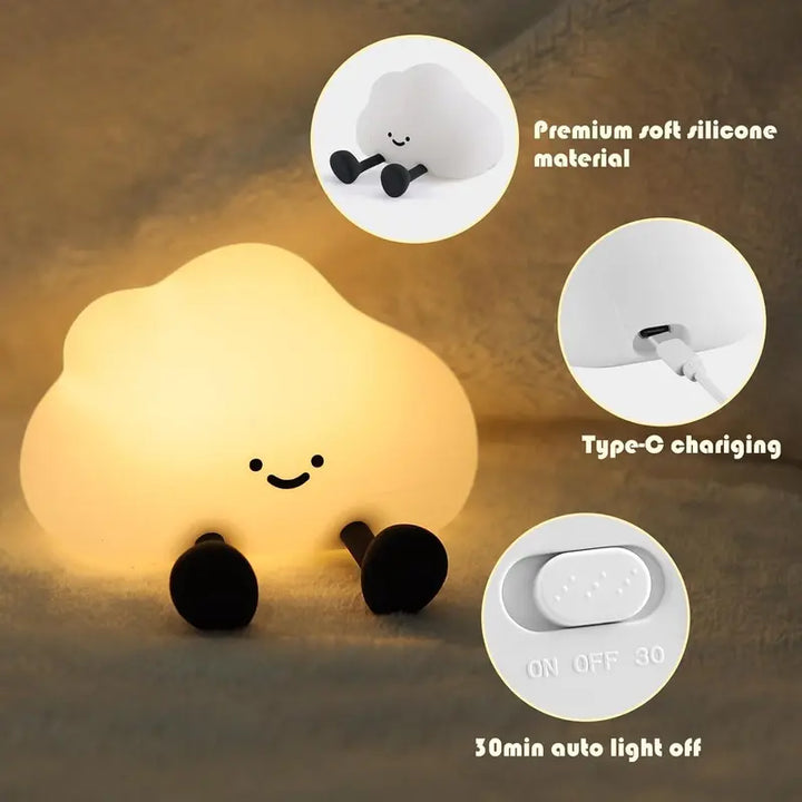 Cloud Shaped Night Light USB Rechargeable Silicone Lamp with 3-Level Dimmable Light