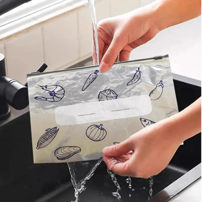 Reusable Aluminum Foil Storage Bags Resealable Zipper Pouches with Label for Food Storage