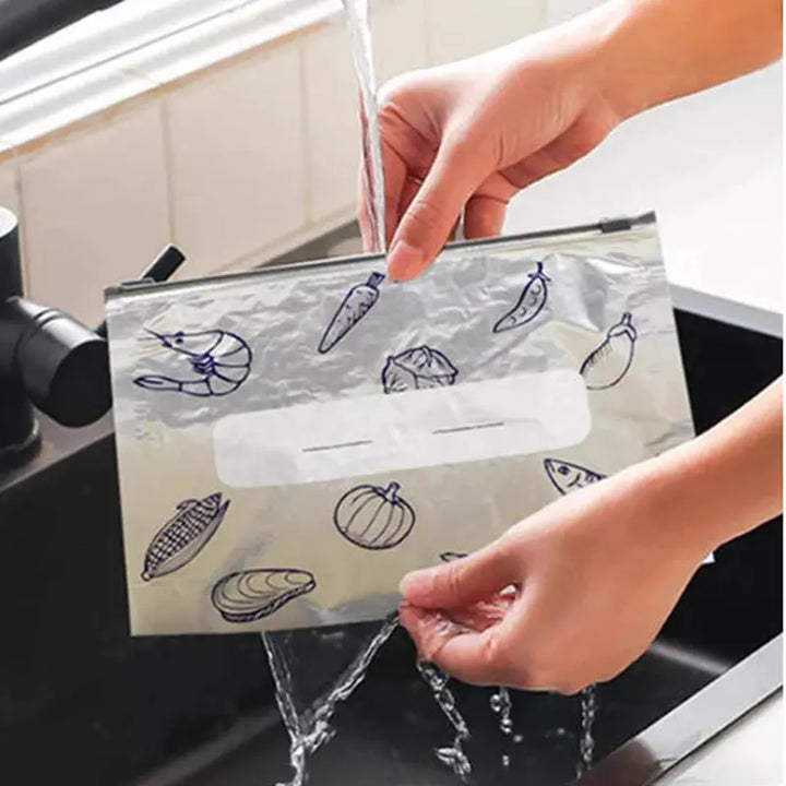 Reusable Aluminum Foil Storage Bags Resealable Zipper Pouches with Label for Food Storage
