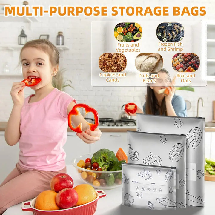 Reusable Aluminum Foil Storage Bags Resealable Zipper Pouches with Label for Food Storage