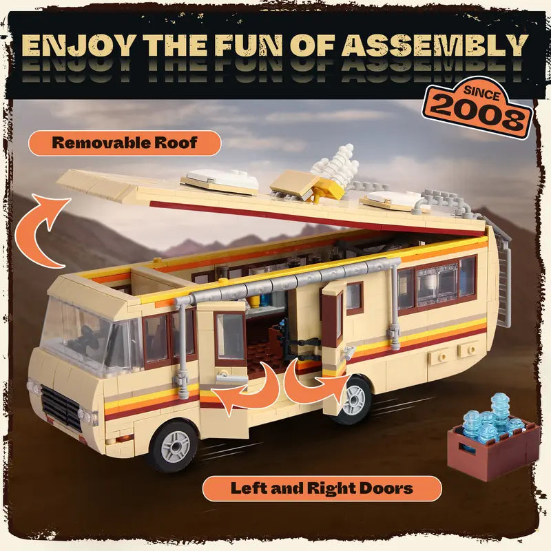 Creative Yellow Bus Building Brick Set – 66002 Camper Van, 986 Pieces for Ages 12+