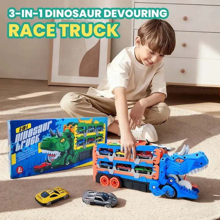 Dinosaur Transport Truck Toy – 12 Die-Cast Cars, Dino Transformation, Ideal Gift for 3-6 Year Old Boys