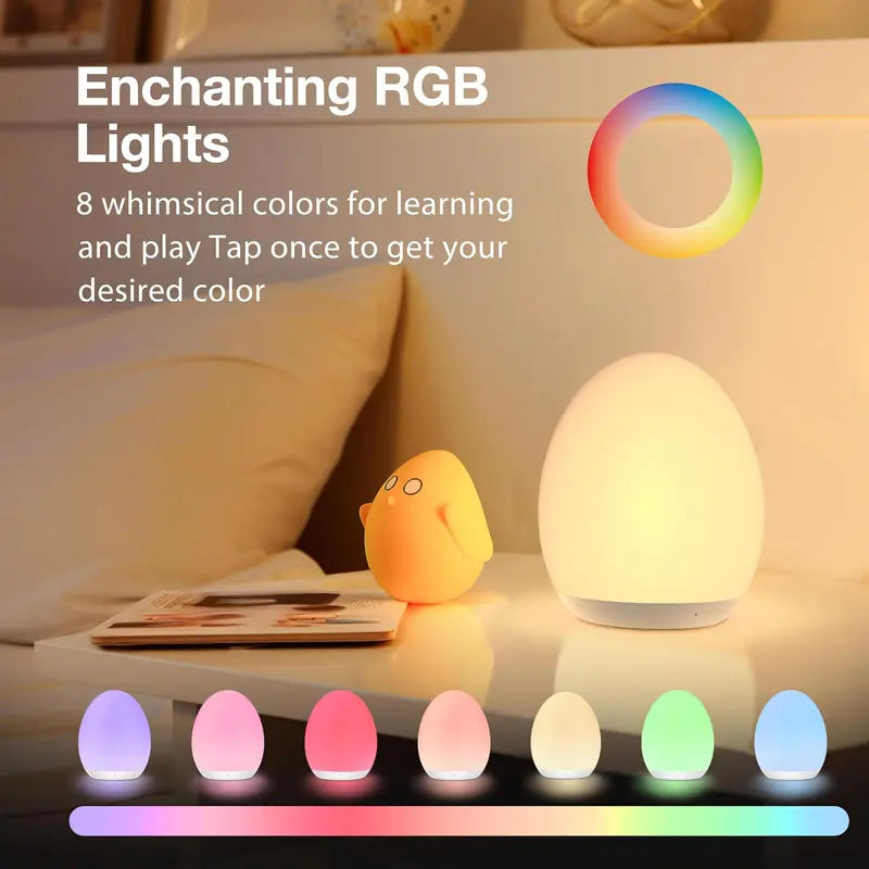 Egg Night Light for Kids – Rechargeable Tap Light with 7 Color RGB & Touch Control