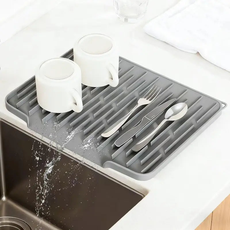 Sink Faucet Protector Mat Silicone Drainage Pad with Adjustable Hole, Waterproof and Non-Slip