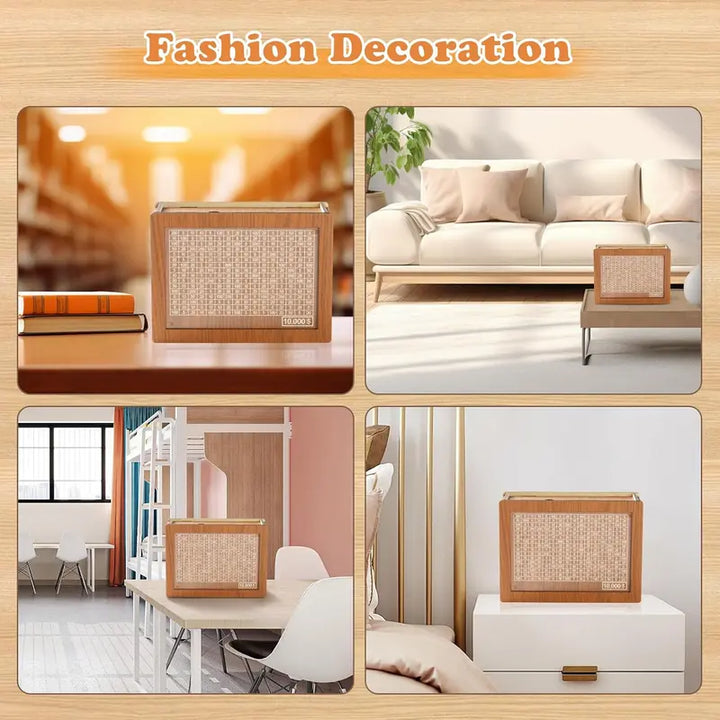 Cash Savings Challenge Box Wooden Piggy Bank for Kids, Teens & Adults Financial Goals