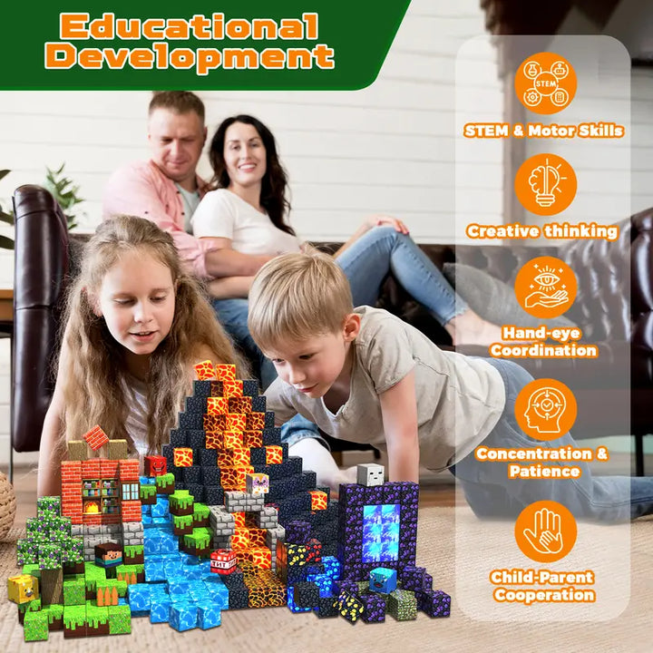 Magnetic Blocks – 150PCS Light Up Dinosaur Portal Building Set, STEM Montessori Toy for Kids