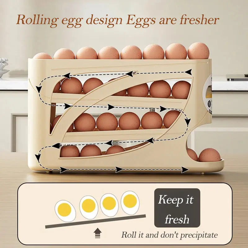 Automatic Rolling Egg Dispenser 4-Tier Egg Holder Tray for Refrigerator, Holds 28 Eggs