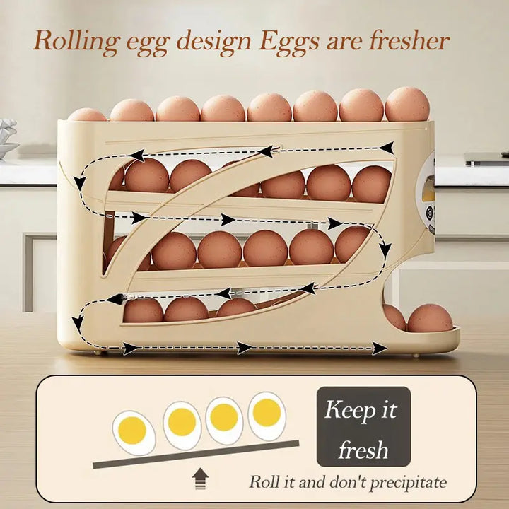 Automatic Rolling Egg Dispenser 4-Tier Egg Holder Tray for Refrigerator, Holds 28 Eggs