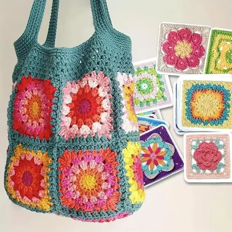 Granny Square Crochet Card Set – 50 Unique Designs, Beginner-Friendly Knitting Guide