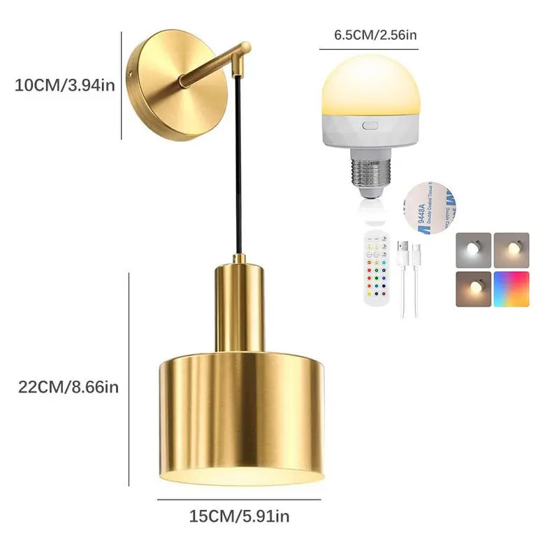 Wireless Battery-Powered Wall Lamp with Adjustable LED Bulb & Remote Control