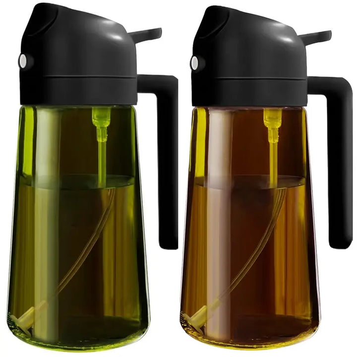 2-in-1 Oil Sprayer for Cooking 16oz Olive Oil Dispenser Bottle Premium Glass