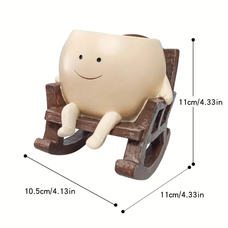 Smiley Face Garden Planter Pot Cute Rocking Chair Resin Succulent Pot with Drain Hole