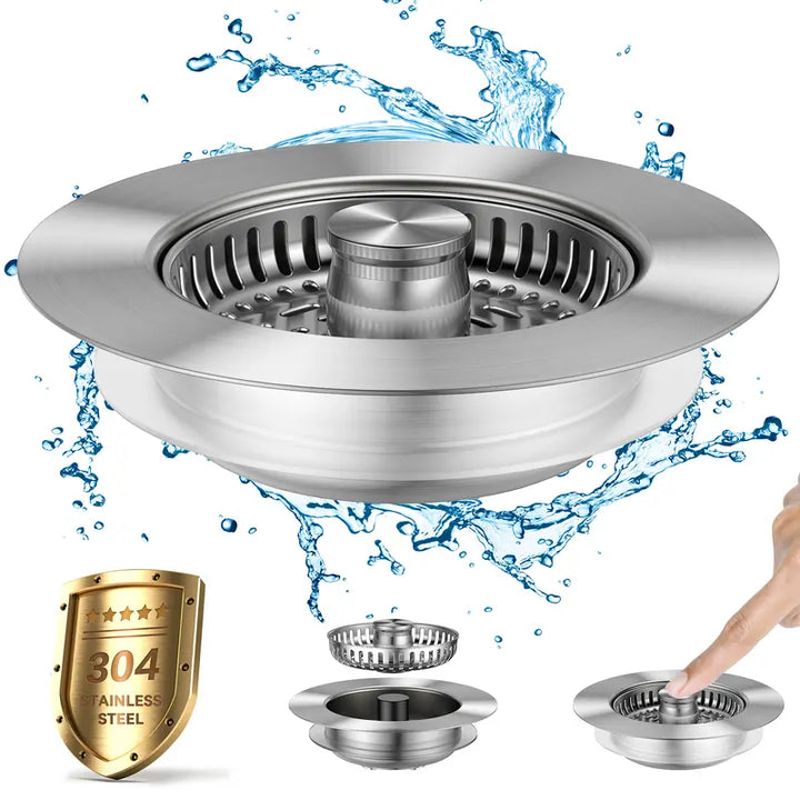 Kitchen Sink Drain Plug & Strainer – 3-in-1 Anti-Clog Deodorizing Basket, Stainless Steel