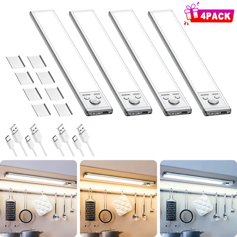 Motion Sensor Under Cabinet Lights – Dimmable, USB Rechargeable, Magnetic Installation
