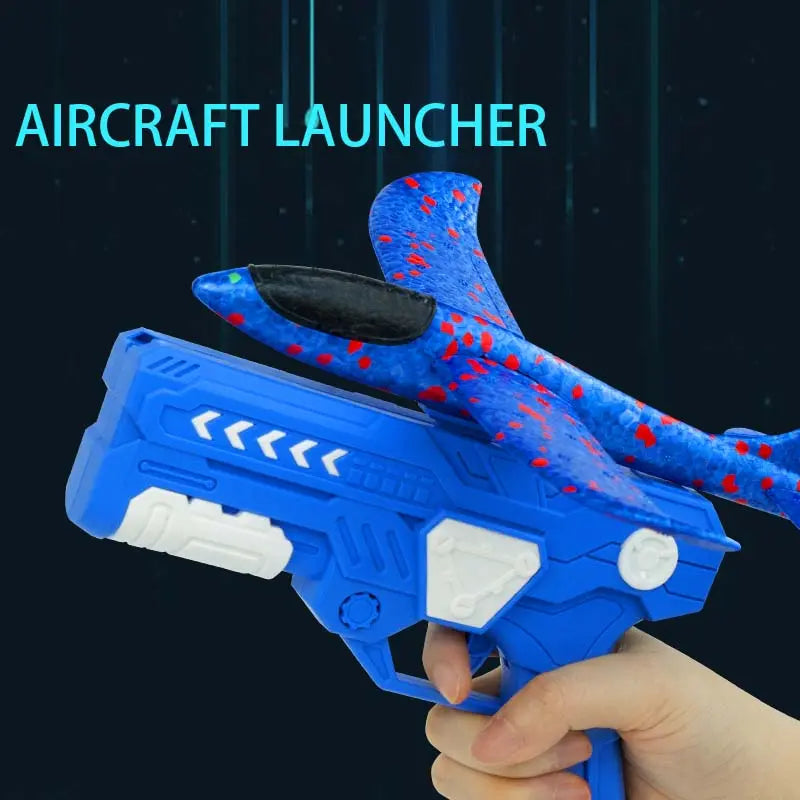 Foam Glider Airplane Toy for Kids – 9.45-inch Airplane with Blue Launcher & 3 Flight Toys