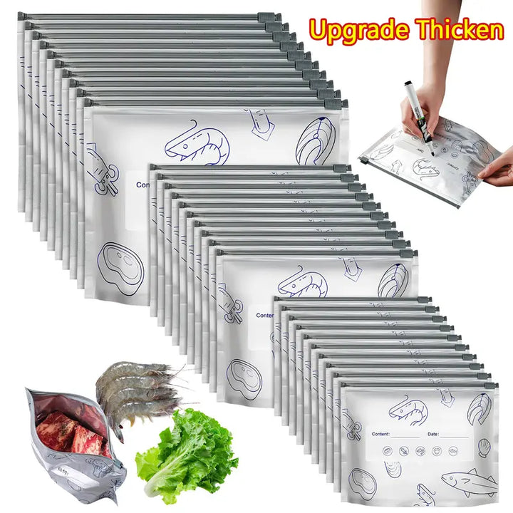 Reusable Aluminum Foil Storage Bags Resealable Zipper Pouches with Label for Food Storage