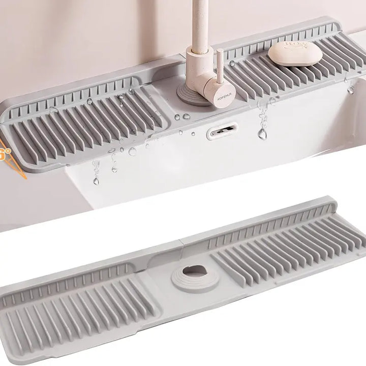 Sink Faucet Protector Mat Silicone Drainage Pad with Adjustable Hole, Waterproof and Non-Slip